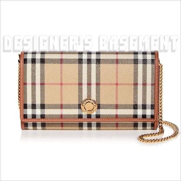 BURBERRY beige Vintage Check HANNAH Flap convertible Chain clutch Wallet Bag NWT - Picture 10 of 10